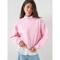 Tommy Hilfiger Logo Relaxed Fleece Sweatshirt - Pink