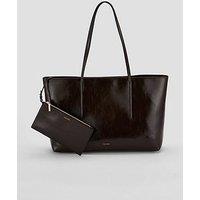 Calvin Klein Foil Logo Glossy Tote Bag With Pouch - Brown