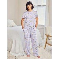 Chelsea Peers Martini & Olive Print Long Pyjama Set - Light Purple