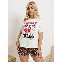 Yours Curve Cherry Animal Shorts Pyjama Set - White