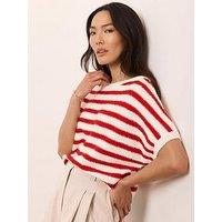 Mint Velvet Stripe Knit Textured Top - Red