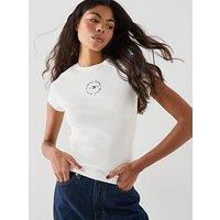 Tommy Jeans Tjw Slim Ess Logo2 Rib Tee Ext - Cream