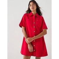 Tommy Jeans Textured Twill A-Line Mini Shirt Dress - Red