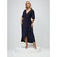 Yours Curve Ruffle Hem Wrap Dress - Blue