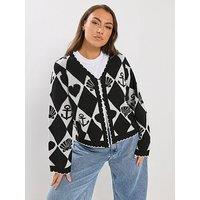 Yours Sailor Print Cardigan - Black