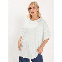 Yours Curve Boxy Mixed Fabric T-Shirt - White