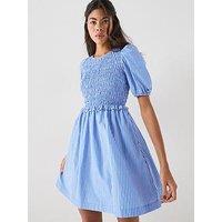 Tommy Jeans Back Tie Smock Slim Poplin Mini Dress - Blue