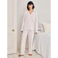 Chelsea Peers Chelsea Peers Cotton Lilac Stripe Frill Long Pyjama Set