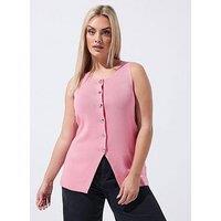 Yours Curve Knit Waistcoat - Pink