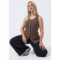 Yours Curve Knit Waistcoat - Brown