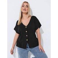 Yours Curve Double Button Knit Top - Black