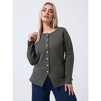 Yours Curve Long Sleeve Button Knit Top - Grey