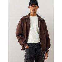The Very Collection Cotton Rich Zip Through Relaxed Fit Funnel Neck Jacket - Brown