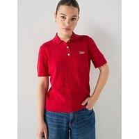 Tommy Jeans Pointelle Flag Short Sleeve Polo Jumper - Amaryllis Red