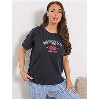 Yours Curve Brunch Club Pyjama Top - Blue