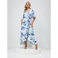 Yours Curve Floral Wrap Ruffle Dress - White