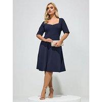 Yours Curve Panelled Skater Dress - Blue