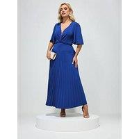 Yours Curve Pleated Knot Angel Sleeve Maxi Dress - Blue