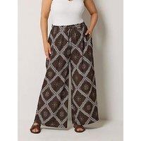 Yours Curve Jersey Wide Leg Trousers - Brown