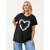 Yours Curve Placement Core T-Shirt - Black