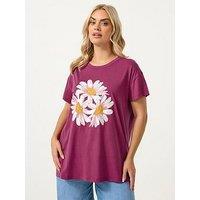 Yours Curve Placement Core T-Shirt - Pink