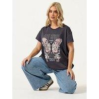 Yours Curve Placement Core T-Shirt - Grey