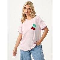Yours Curve Varsity Trim T-Shirt - Pink