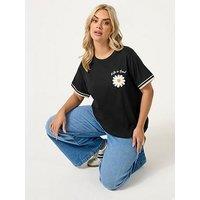 Yours Curve Varsity Trim T-Shirt - Black