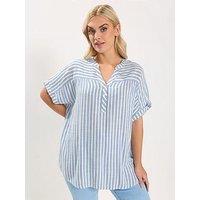 Yours Curve Stripe Notch Neck Blouse - White