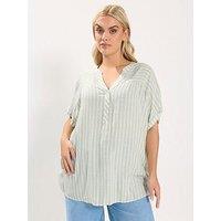 Yours Curve Stripe Notch Neck Blouse - White