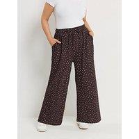 Yours Curve Crinkle Wide Leg Trouser - Brown