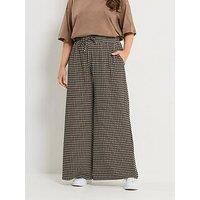 Yours Curve Crinkle Wide Leg Trousers - Brown