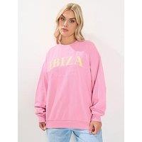 Yours Curve Ibiza Applique Sweatshirt - Pink