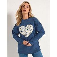 Yours Curve Daisy Sweatshirt - Blue