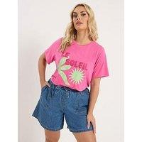 Yours Curve Tie Waist Denim Shorts - Blue