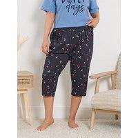 Yours Curve Cherry Bows Crop Pyjama Pants - Blue