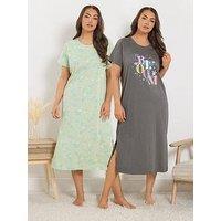 Yours Curve 2-Pack Just Bloom Midaxi Nightdress - Grey