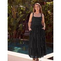 Yours Curve Lurex Crinkle Maxi Beach Skirt - Black