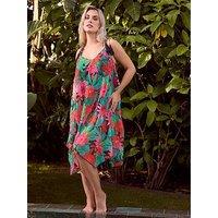 Yours Curve Chiffon Hanky Hem Dress - Red/Green