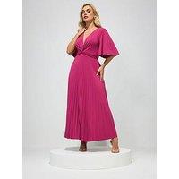 Yours Curve Pleated Knot Angel Sleeve Maxi Dress - Pink
