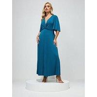 Yours Curve Pleated Knot Angel Sleeve Maxi Dress - Blue