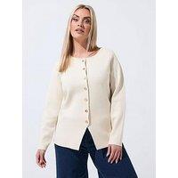 Yours Curve Long Sleeve Button Knit Top - Cream