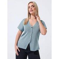 Yours Curve Double Button Knit Top - Blue