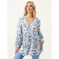 Yours Curve Ruffle Placket Gypsy Blouse - Blue