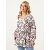 Yours Curve Ruffle Placket Gypsy Blouse - Pink