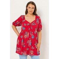 Yours Curve Twist Front Blouse - Red
