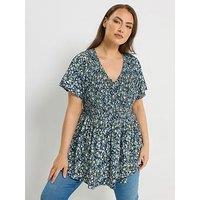 Yours Curve Textured Shirred Peplum Top - Black