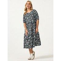 Yours Curve Puff Sleeve Tiered Midaxi Dress - Black