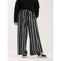 Yours Curve Wide Leg Stripe Trouser - Black
