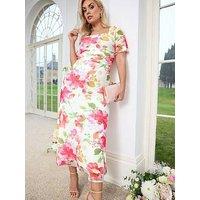 Yours Curve Floral Square Neck Mesh Maxi Dress - White